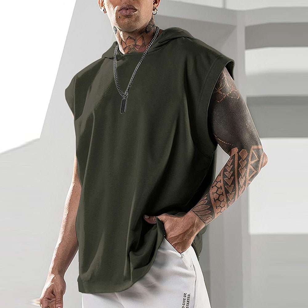 Summer fitness pullover sports sleeveless vest with hood men's vest