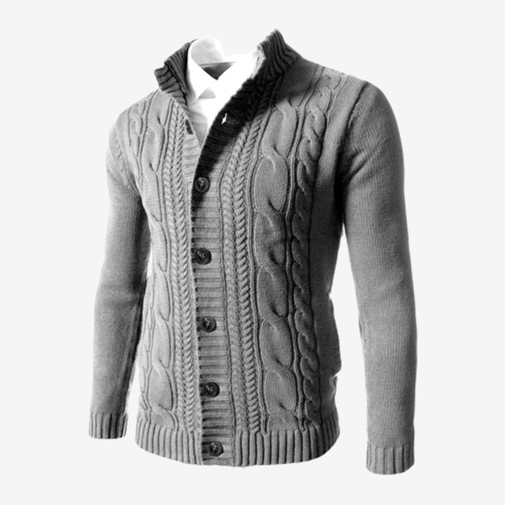 Men's Standing Collar Twisted Button Sweater Cardigan