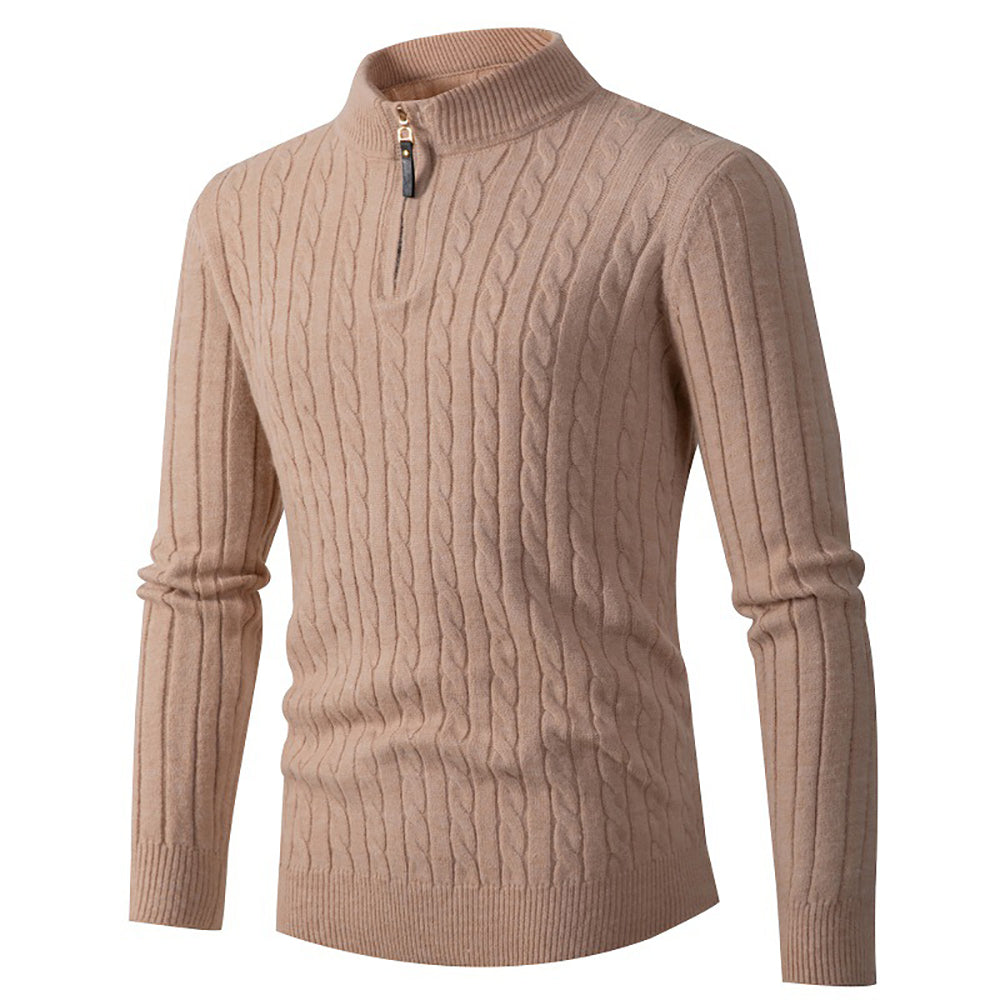 Autumn new men's zipper half-high collar twist knit bottoming shirt