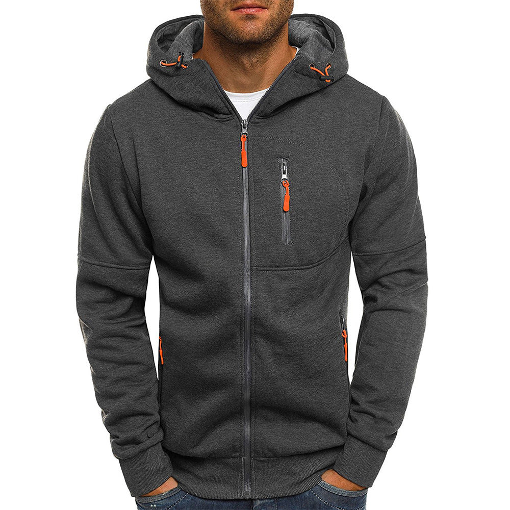 Men's Contrast Zip Slim Fit Hooded Jacket