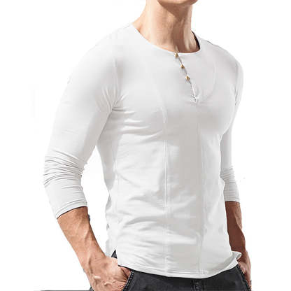 Men's Round Neck Button Long Sleeve T-Shirt