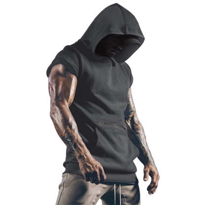 Men's Sleeveless Sports Vest Outdoor Fitness Solid Color Hoodie