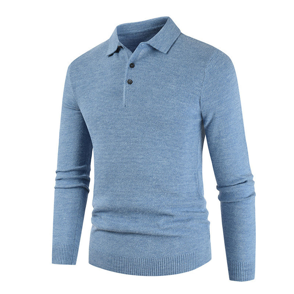 Men's Button Lapel Solid Color Slim Knitted Base Layer Shirt