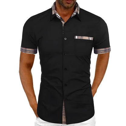 New summer men's solid color casual plaid shirt