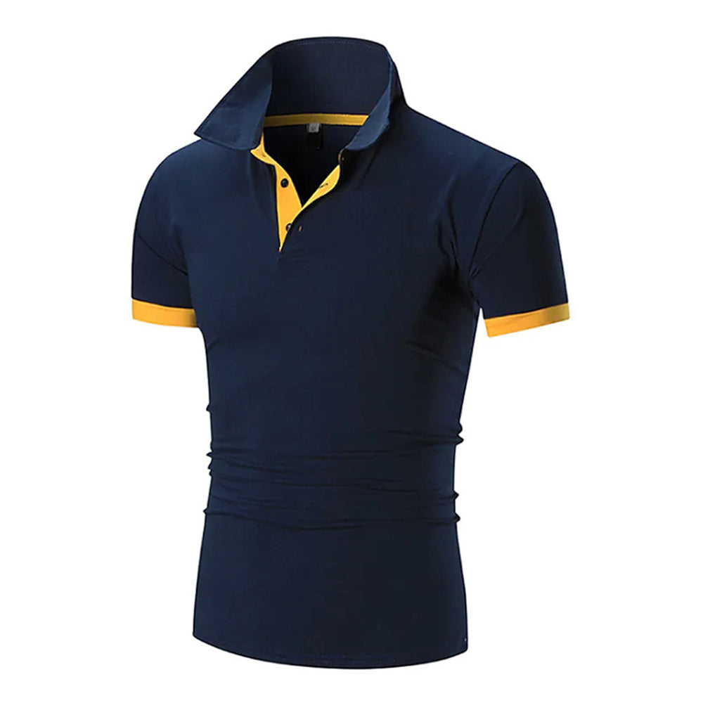 New Men's Stitching Contrast Color Slim Polo Shirt