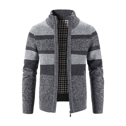 Men's Fashion Stripe Colorblock Sweater Cardigan Jacket