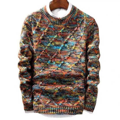 Men's round neck thickened slim trendy sweater