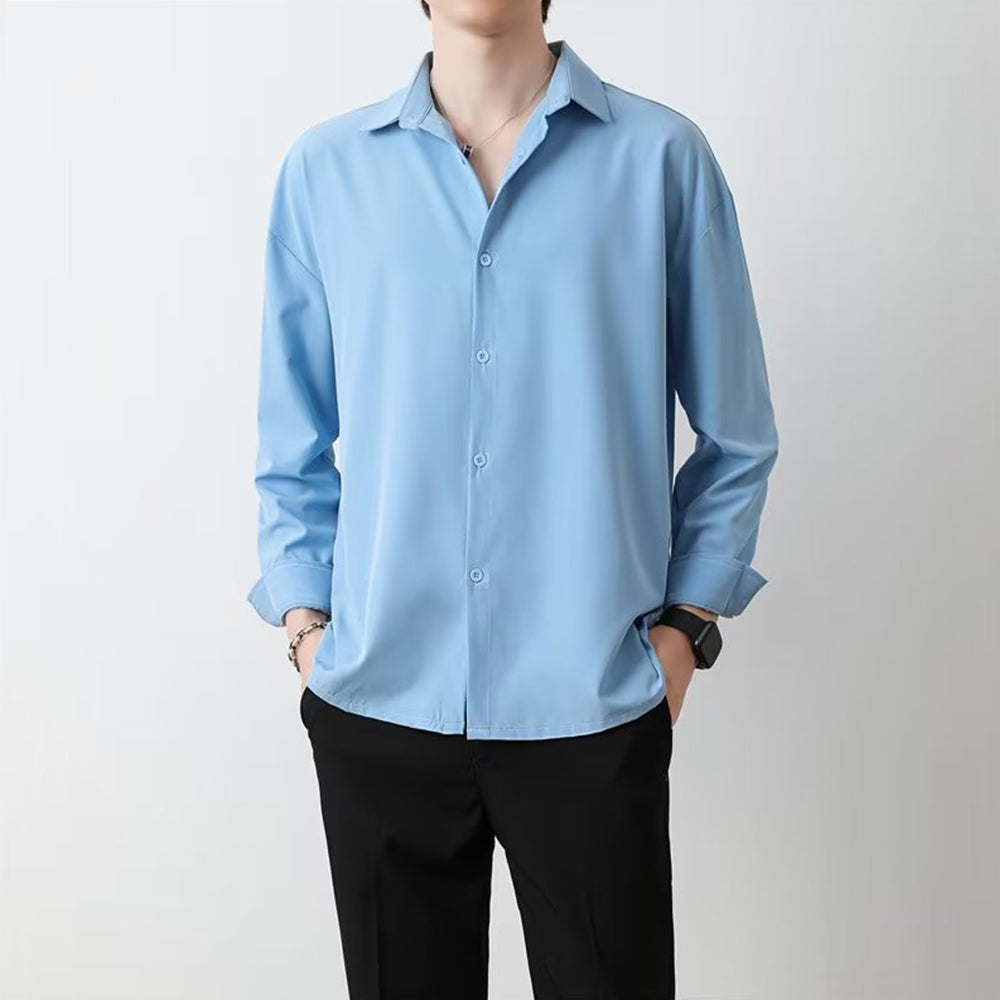 Loose Men's Comfortable Casual Solid Color Long Sleeve Shirt