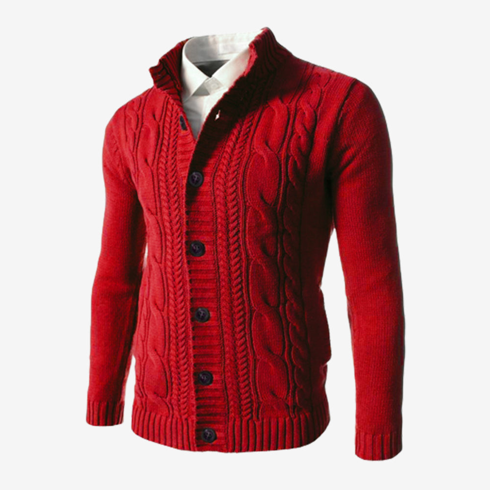 Men's Standing Collar Twisted Button Sweater Cardigan