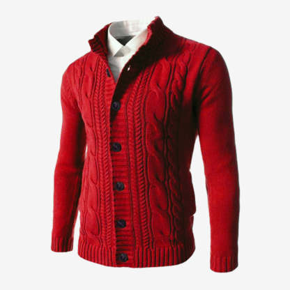 Men's Standing Collar Twisted Button Sweater Cardigan