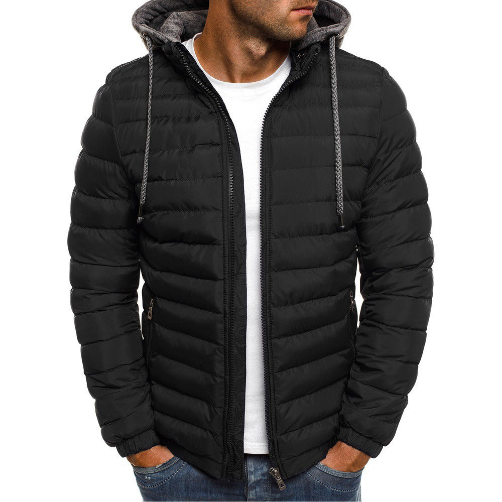 Men's Fashion Solid Color Warm Hooded Cotton Padded Jacket
