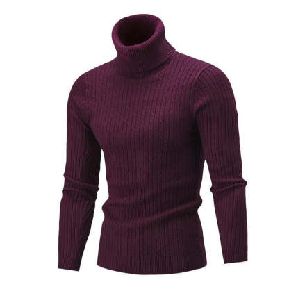 Autumn/Winter Men's Turtleneck Solid Color Knit Pullover Sweater