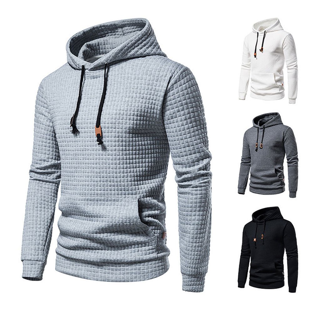 New Men's Fashion Check Casual Pocket Pullover Hoodie