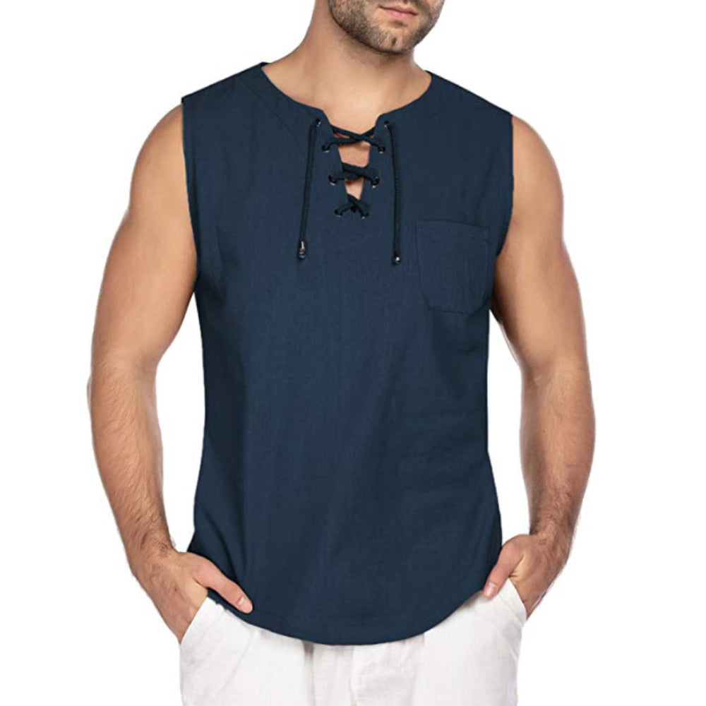 Men's Linen Cross Tie Sleeveless Tank Top