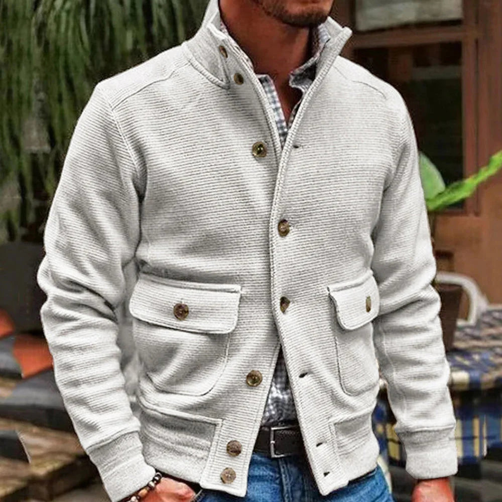 Fashion Men's Stand Collar Comfortable Button Slim Jacket