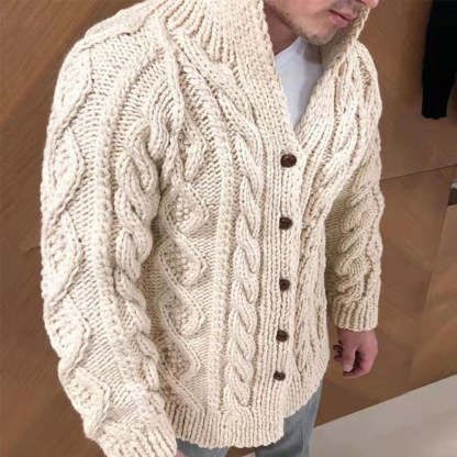 Winter Men's Warm Solid Color Jacquard Cardigan