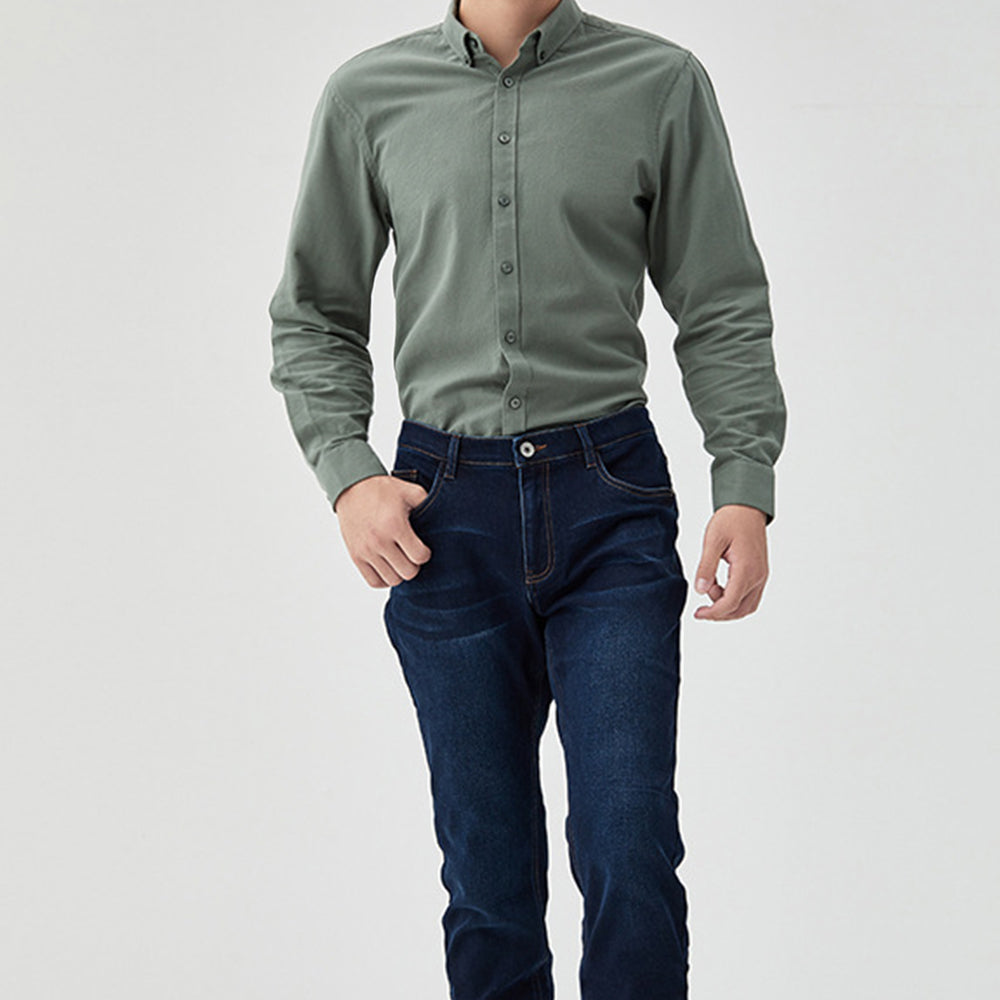 Men's New Brushed Solid Color Casual Long Sleeve Shirt
