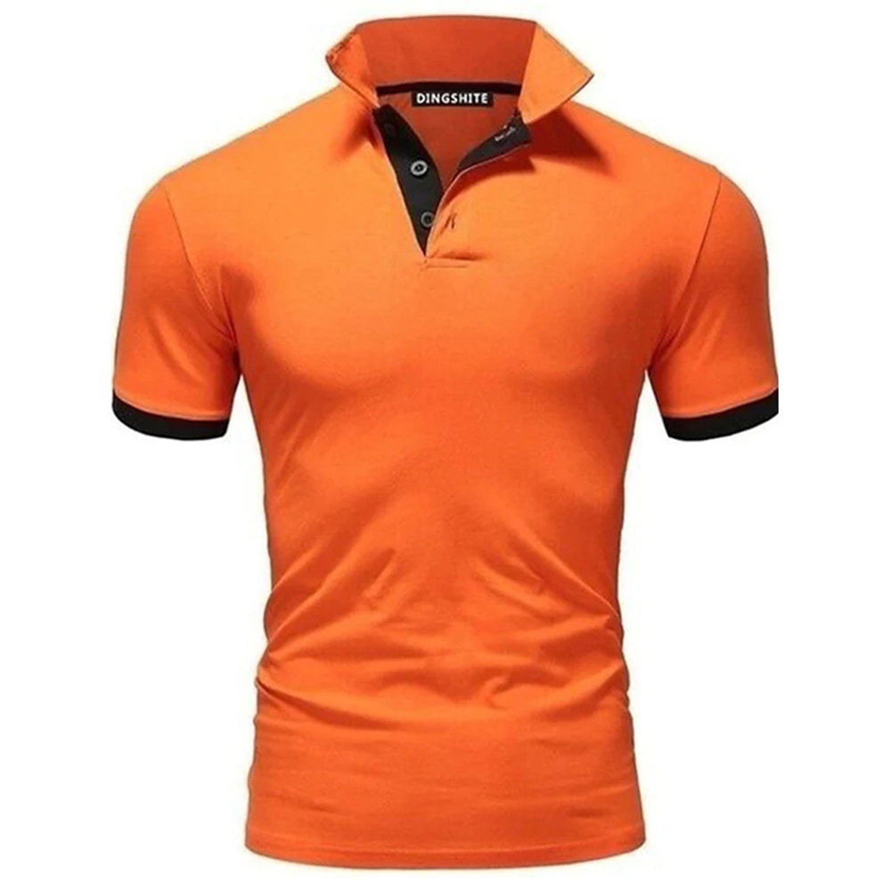 New Men's Stitching Contrast Color Slim Polo Shirt