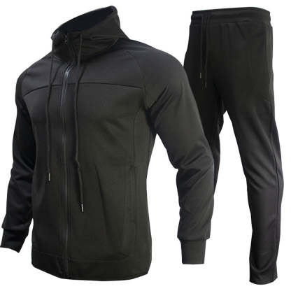 Men's casual color contrast sports two-piece set