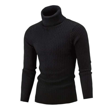 Autumn/Winter Men's Turtleneck Solid Color Knit Pullover Sweater