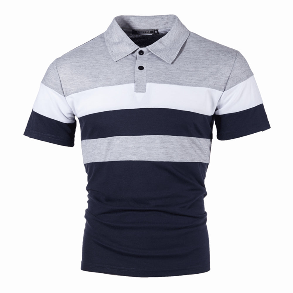 Striped color matching fashion lapel polo shirt men's short sleeves