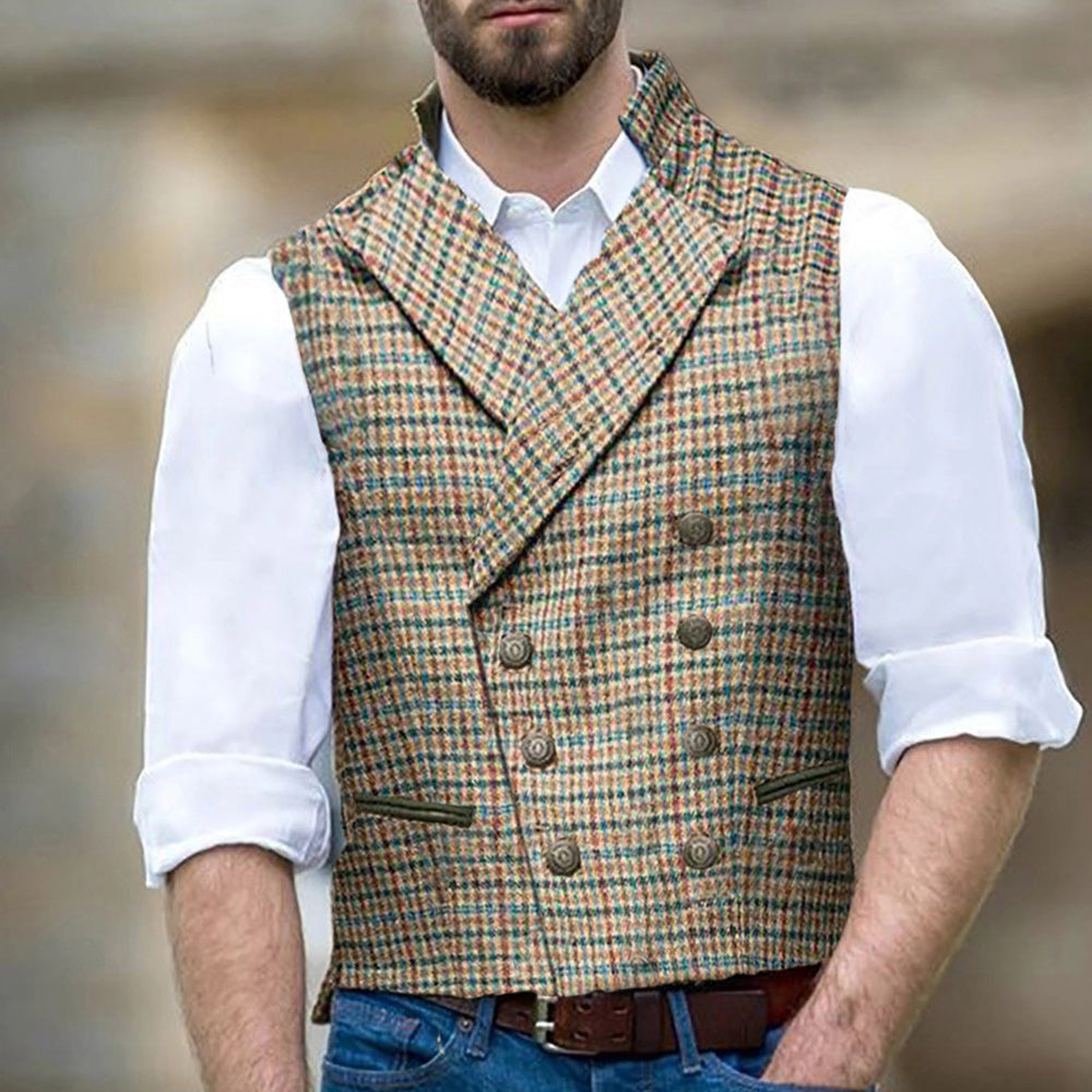 Men's Lapel Slim Fit Check Vest