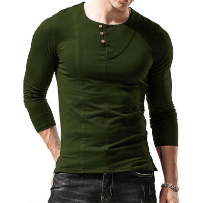 Men's Round Neck Button Long Sleeve T-Shirt