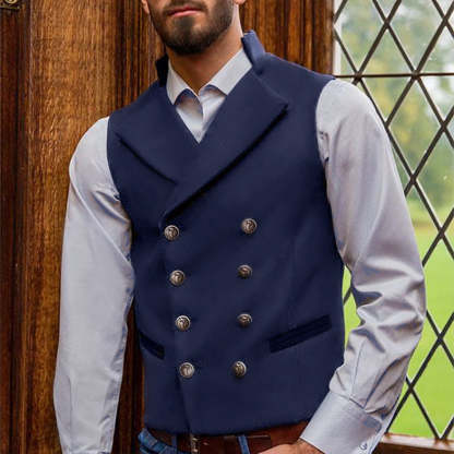 Men's Lapel Double Breasted Solid Vest