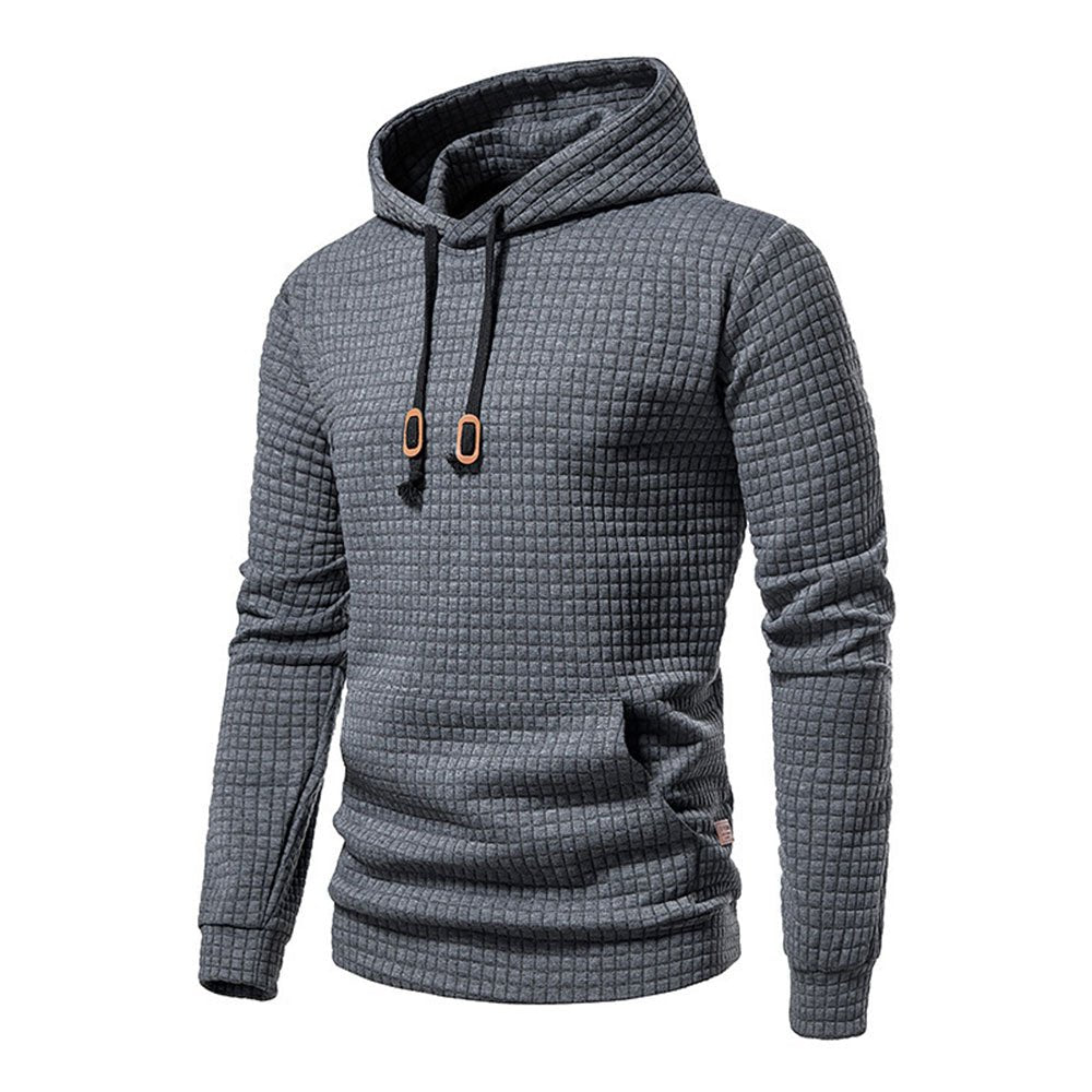 New Men's Fashion Check Casual Pocket Pullover Hoodie