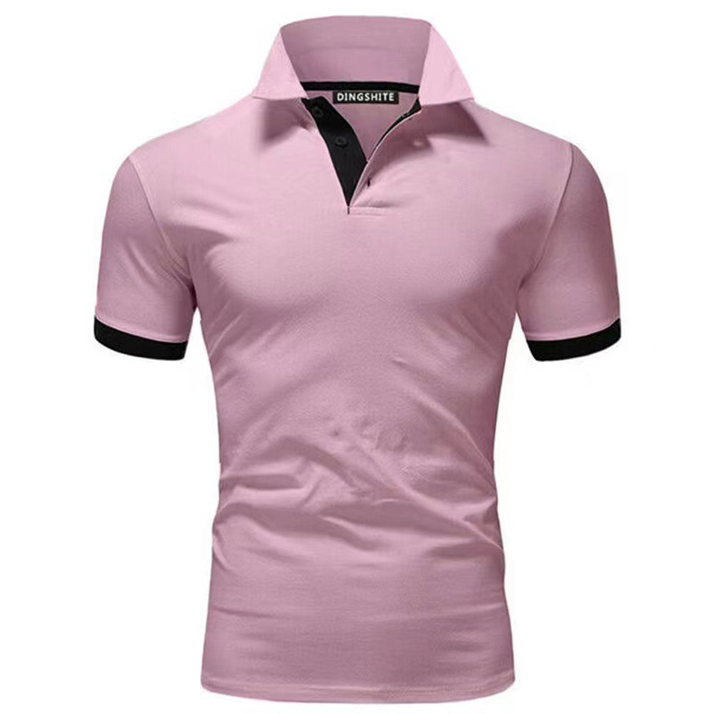 New Men's Stitching Contrast Color Slim Polo Shirt