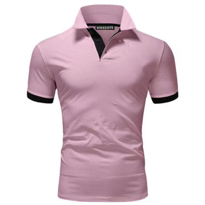 New Men's Stitching Contrast Color Slim Polo Shirt