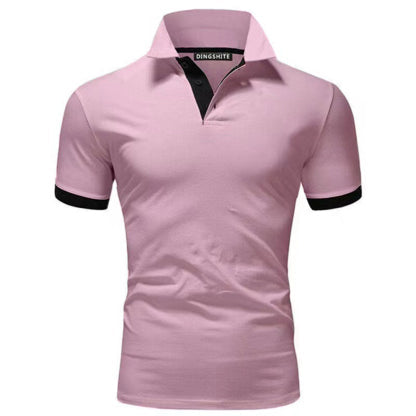 New Men's Stitching Contrast Color Slim Polo Shirt