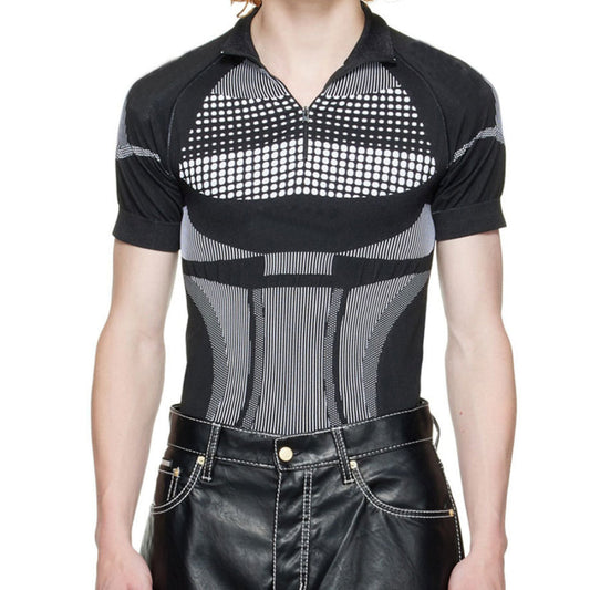 Summer new men's zipper tight stretch breathable top