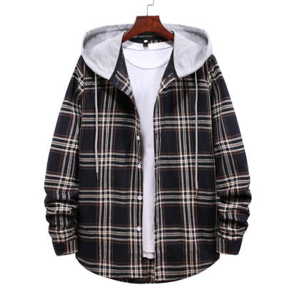 Men's Plaid Hooded Long Sleeve Shirt Jacket