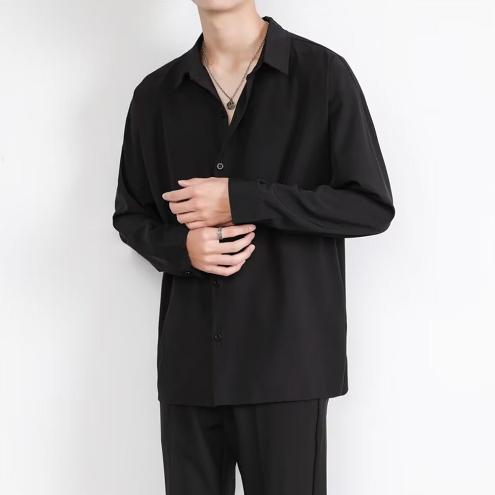 Loose Men's Comfortable Casual Solid Color Long Sleeve Shirt