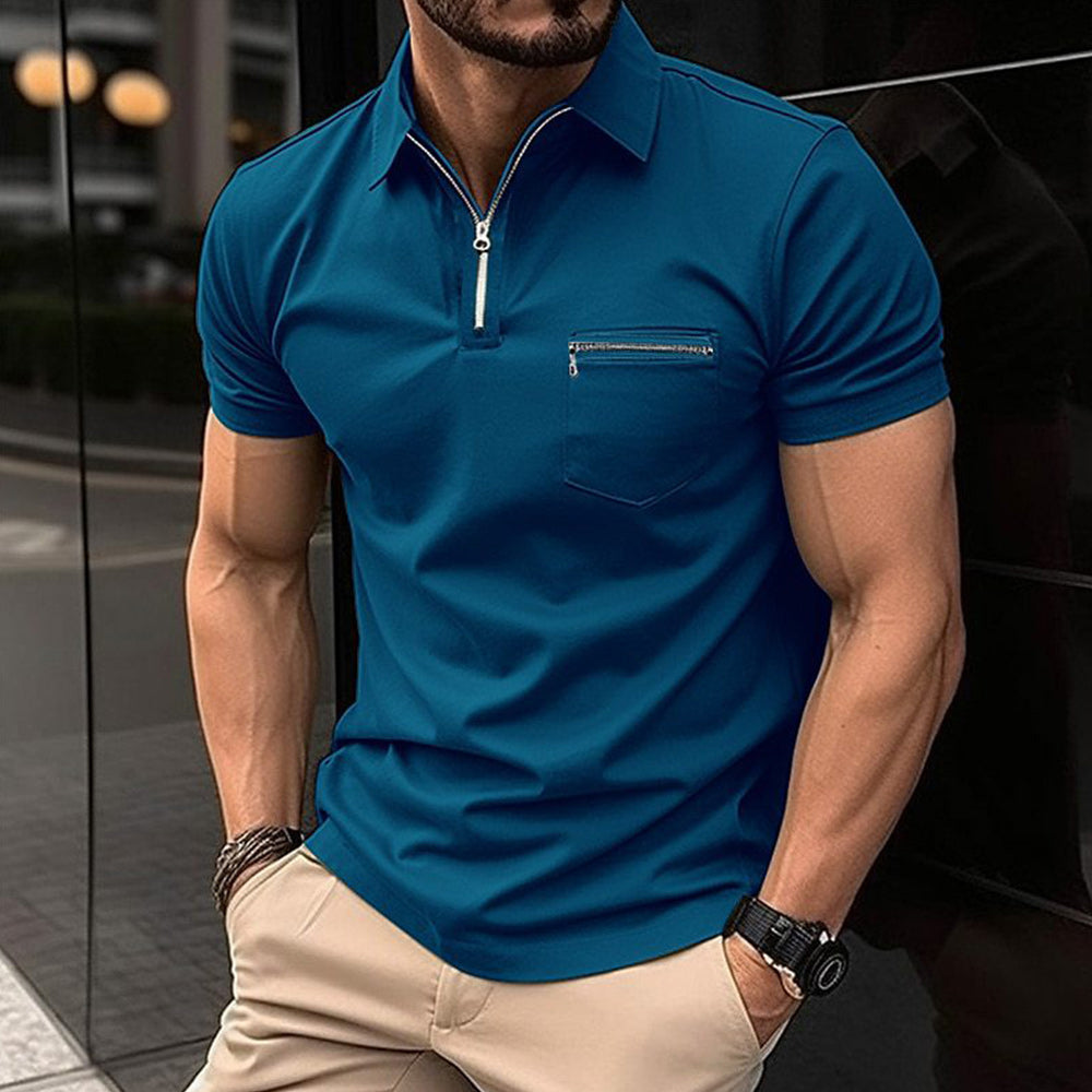Stylish Monochrome Men's Zippered POLO Shirt