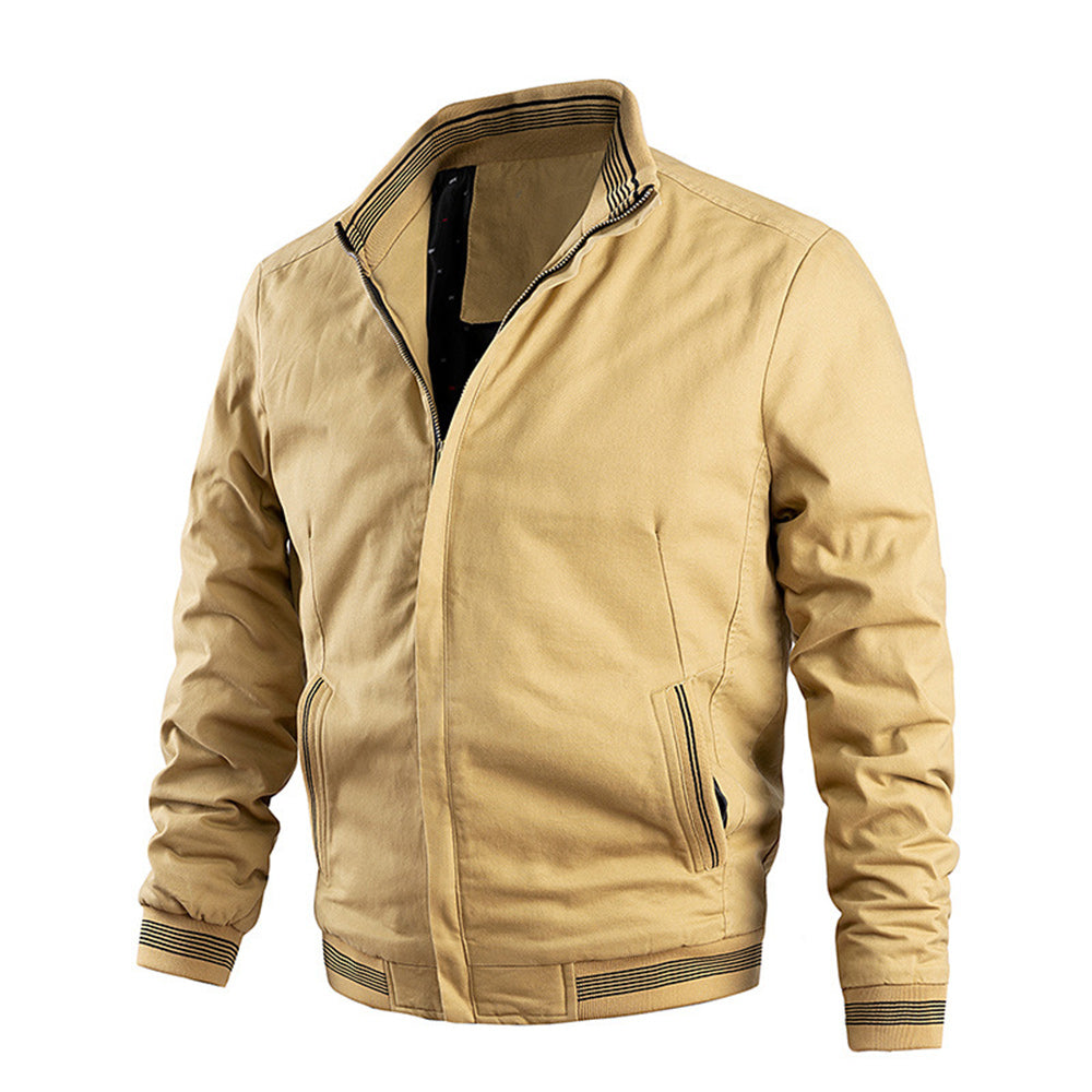 Fashion Men's Rib Neck Solid Jacket