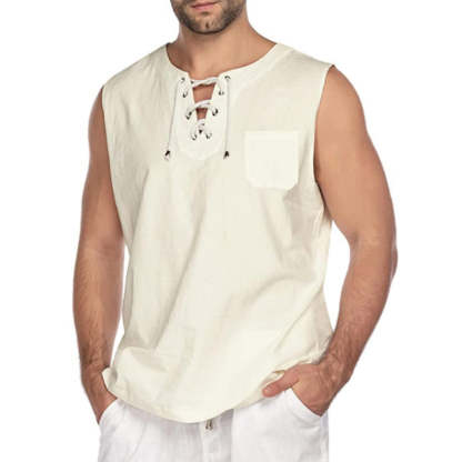 Men's Linen Cross Tie Sleeveless Tank Top