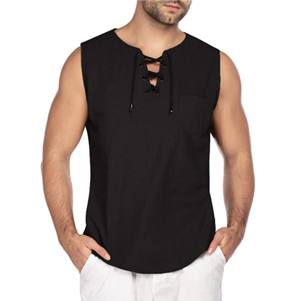 Men's Linen Cross Tie Sleeveless Tank Top