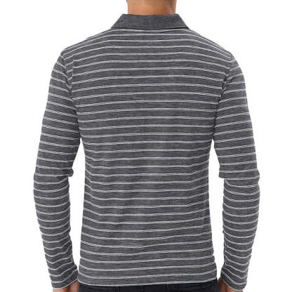 New Men Striped Casual Breathable Long Sleeve Polo Shirt