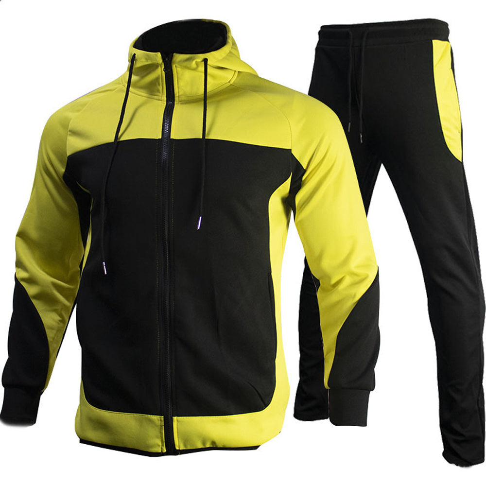 Men's casual color contrast sports two-piece set