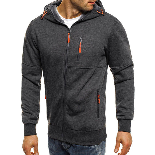 Men's Contrast Zip Slim Fit Hooded Jacket