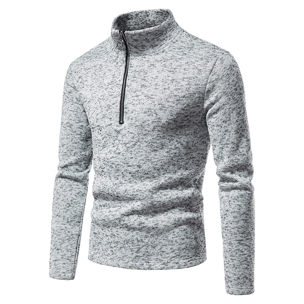 Men's Solid Color Zip Turtleneck Standing Collar Sweater