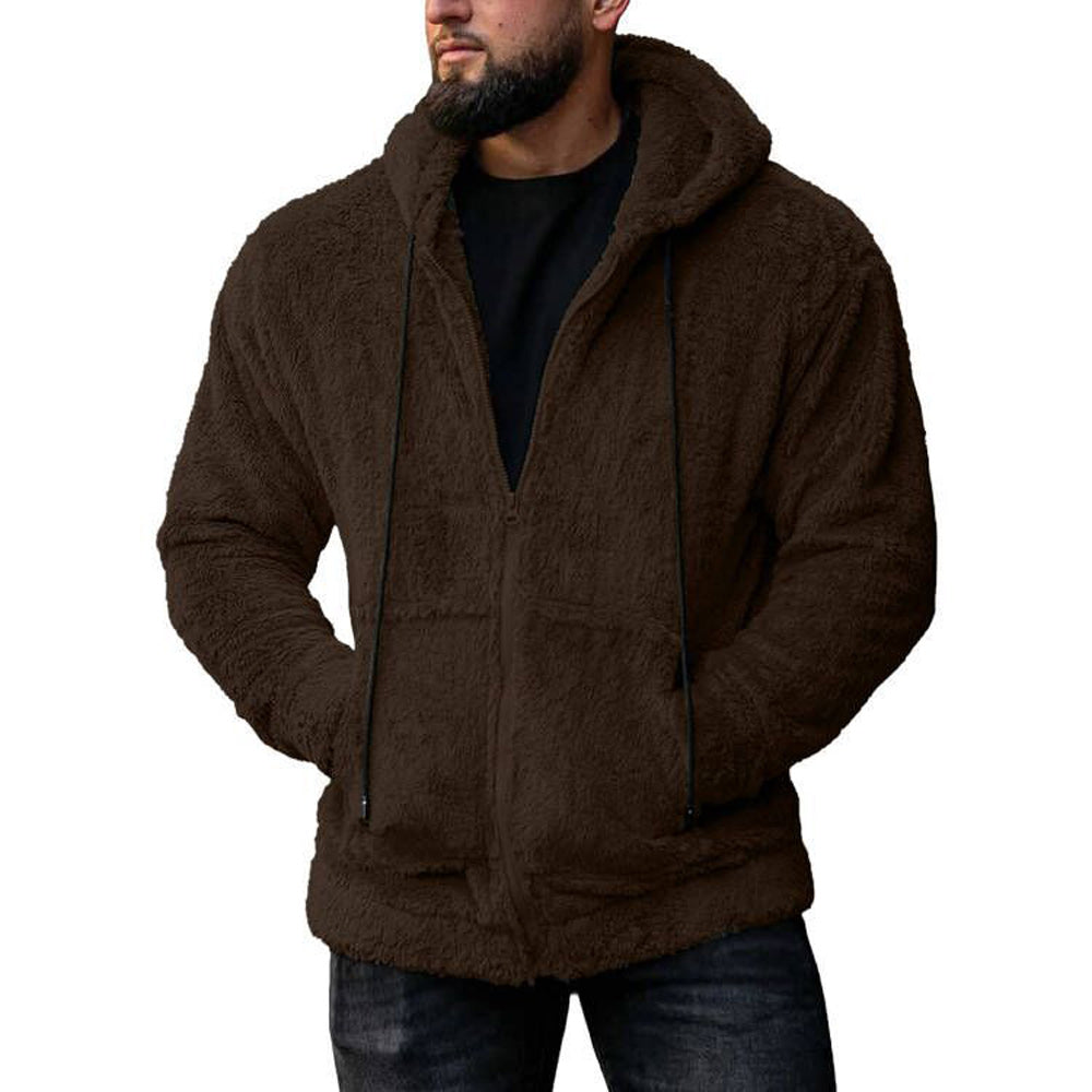 Men's plush cardigan hooded jacket
