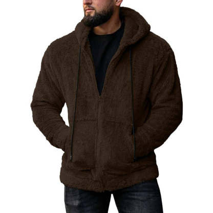 Men's plush cardigan hooded jacket