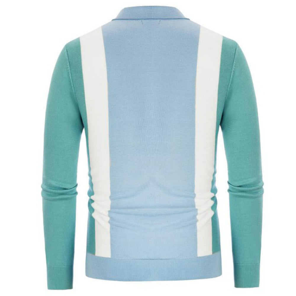 Knit long-sleeve cardigan with contrasting color buttons