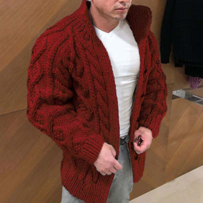 Winter Men's Warm Solid Color Jacquard Cardigan