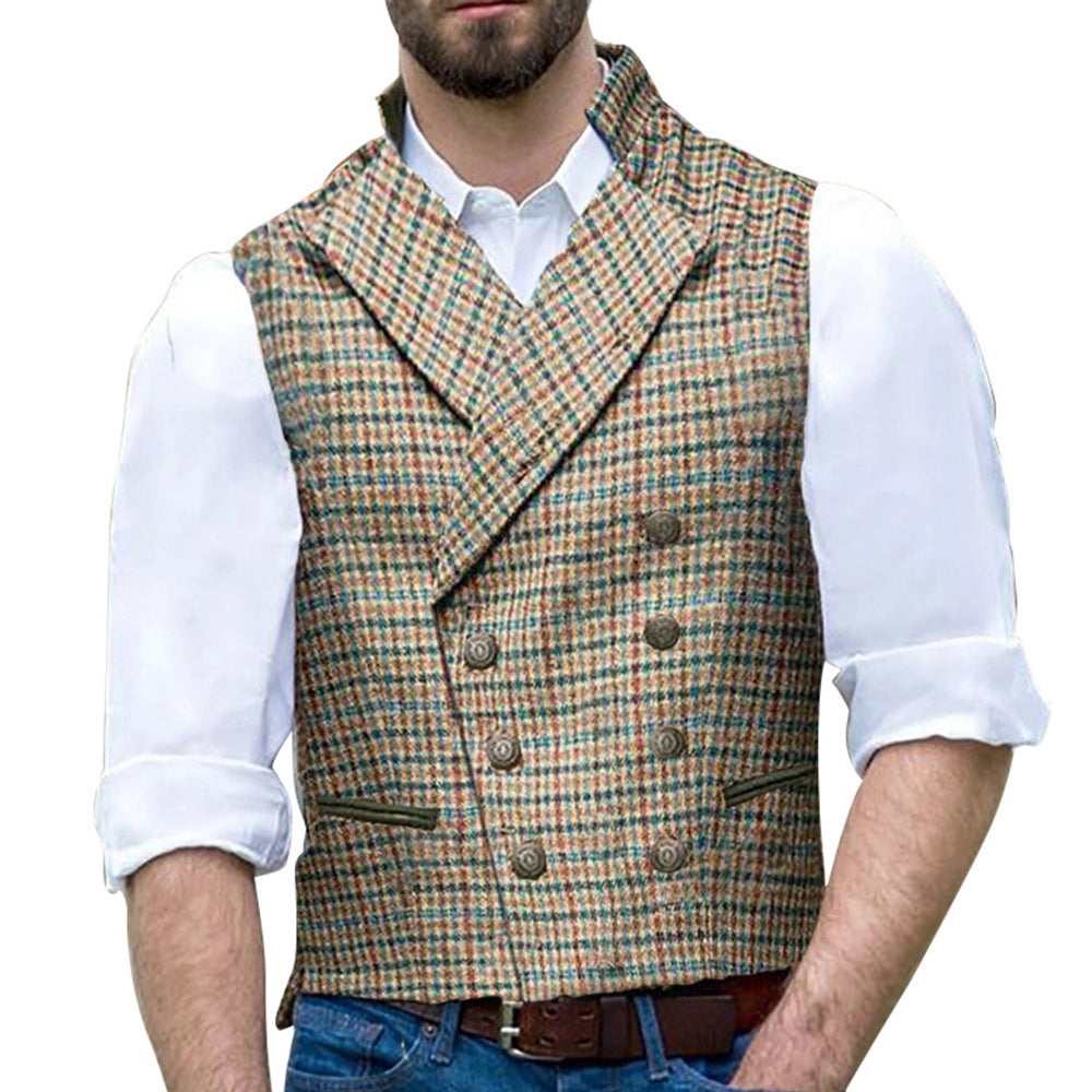 Men's Lapel Slim Fit Check Vest