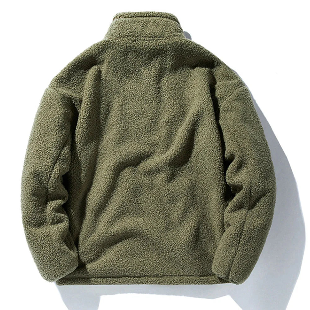 Men's versatile stand collar plush solid color coat