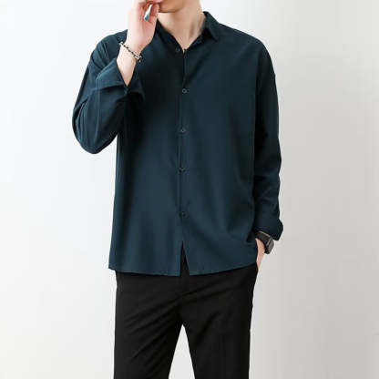 Loose Men's Comfortable Casual Solid Color Long Sleeve Shirt